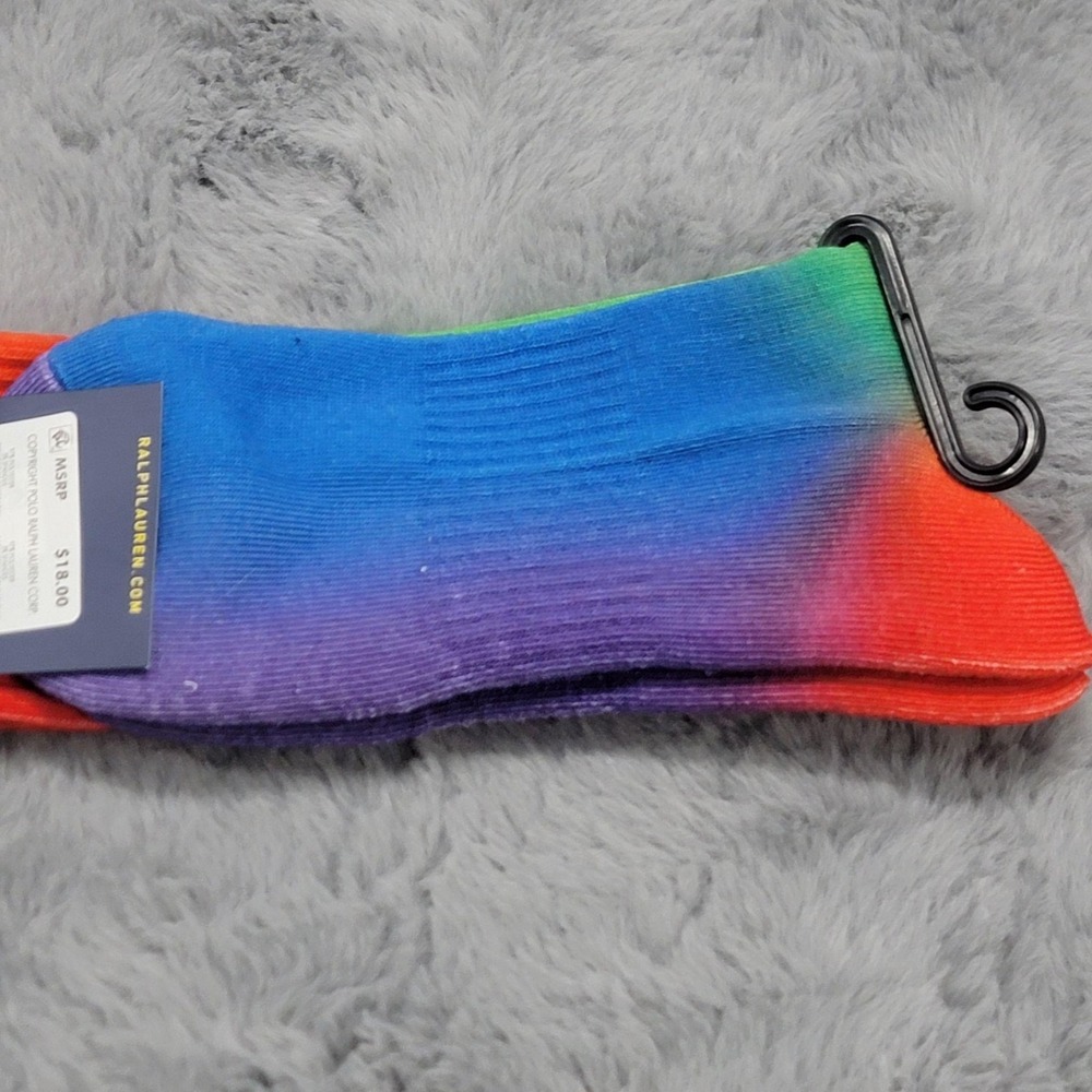 Polo Ralph Lauren Socks Mens 10-13 Ombre Rainbow Stripe Pony Crew Mid Calf - Picture 3 of 3